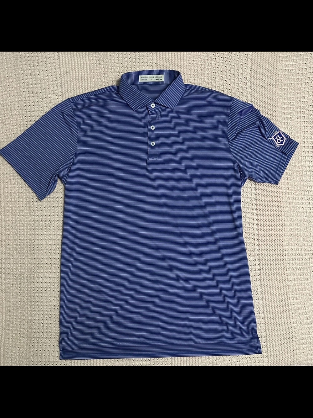 Performance Blue Micro-Striped Polo Shirt - Breathable Golf Tee